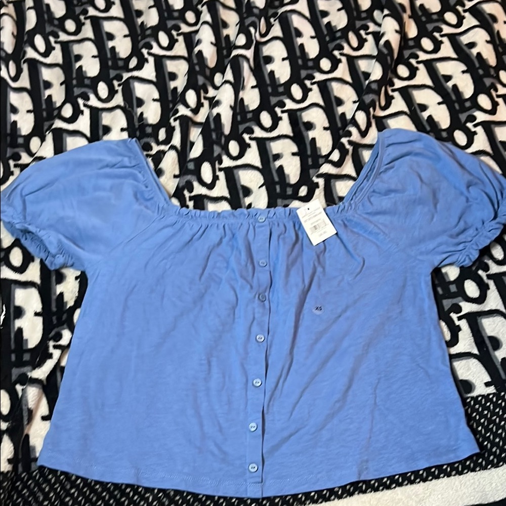 American Eagle Women's Blue Off-Shoulder Top XS